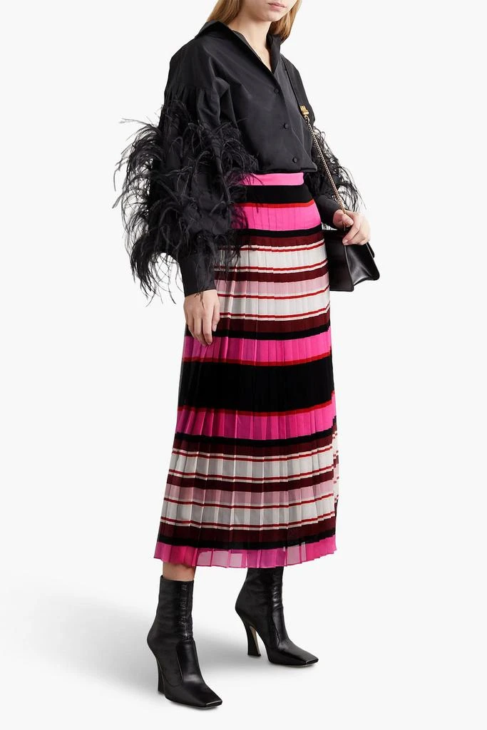 Valentino Pleated striped silk-georgette midi skirt 2