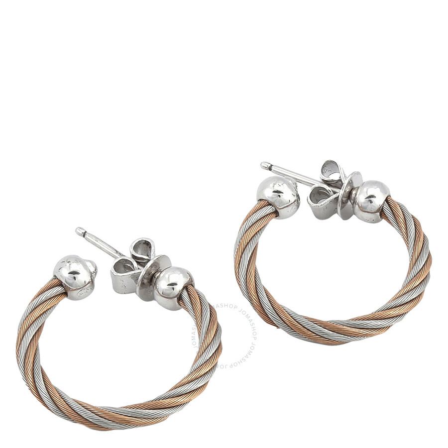 Charriol Ladies Celtic Steel And Rose Gold PVD Cable Hoop Earrings