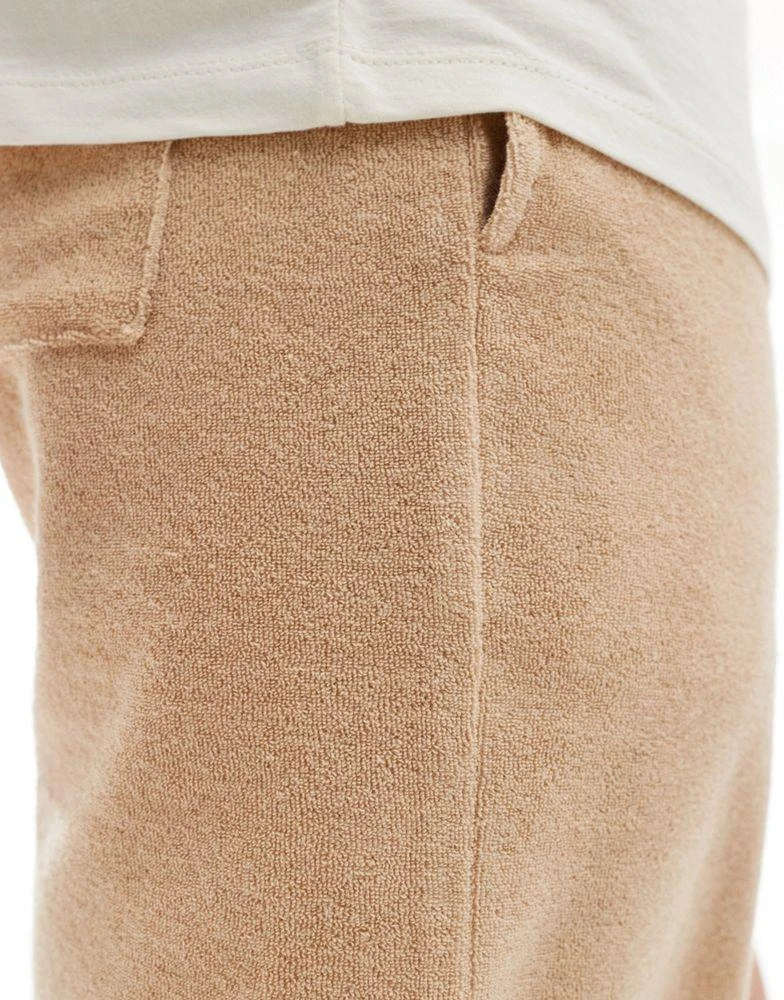 ASOS ASOS DESIGN slim towelling shorts in beige 3