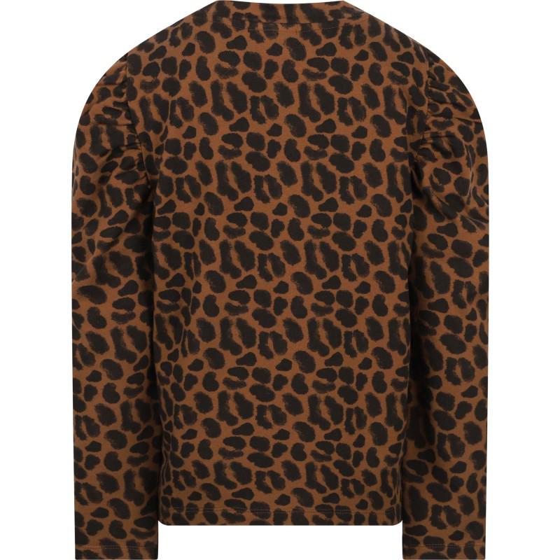 Little Man Happy Leopard print long sleeved organic t shirt in brown