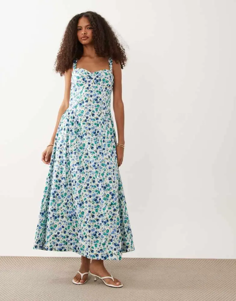 a line dress denim Xyan Navy Lapel Halter A-Line Midi Strapless Corset Floral Ruffle seconddress Size:14/16