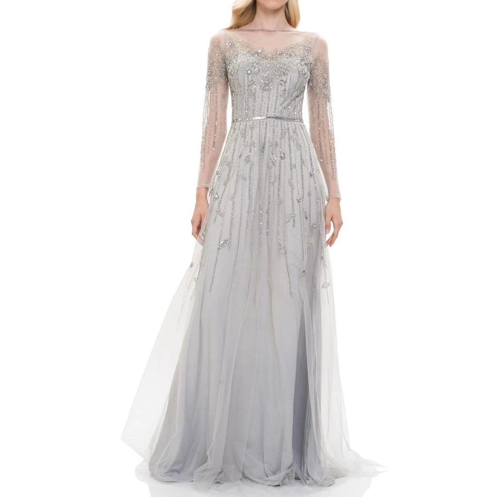 Theia Womens Beaded Tulle Evening Dress 1