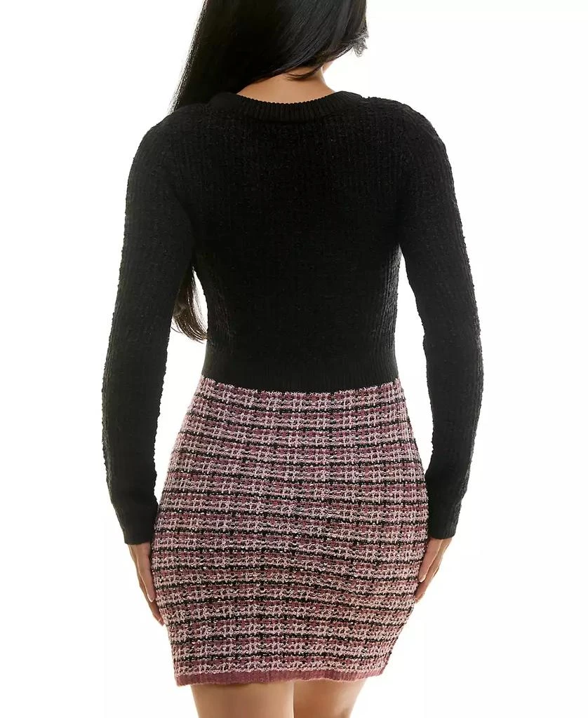 BCX Juniors' Button-Trim Tweed-Skirt Sweater Dress 3
