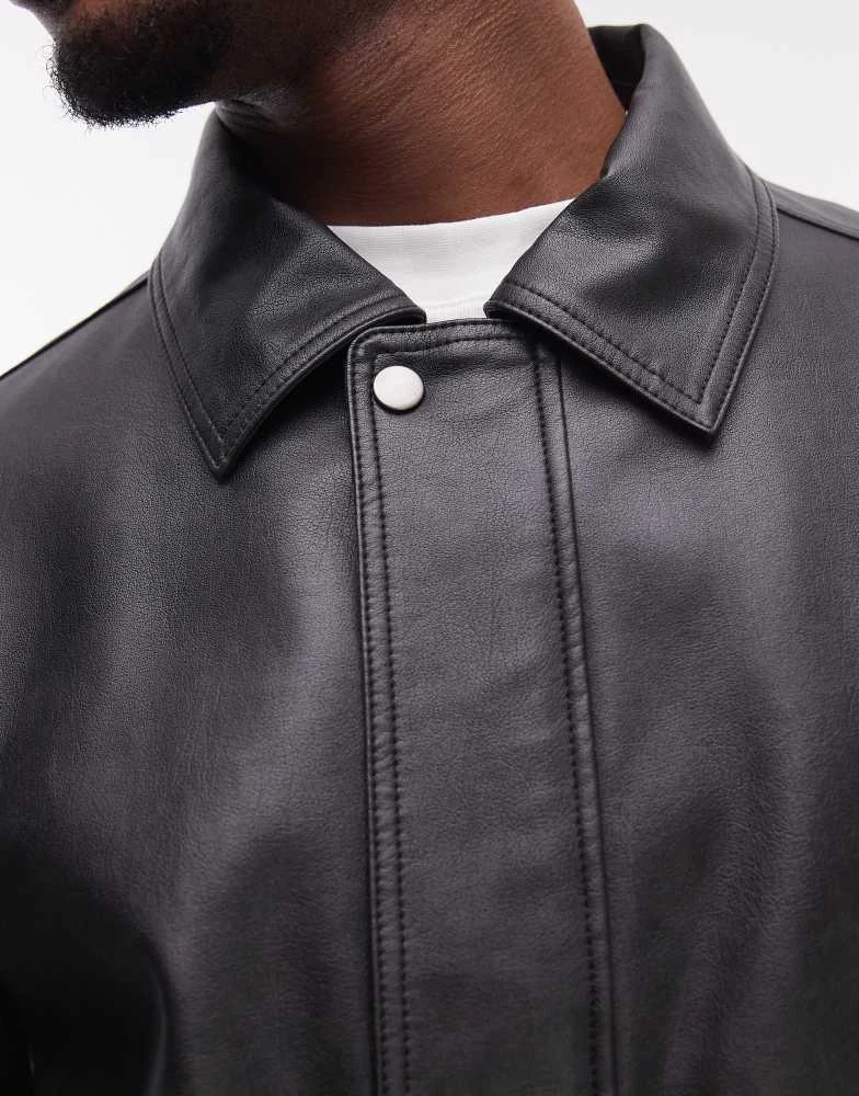 Topman Topman faux leather jacket with front pockets in black 4