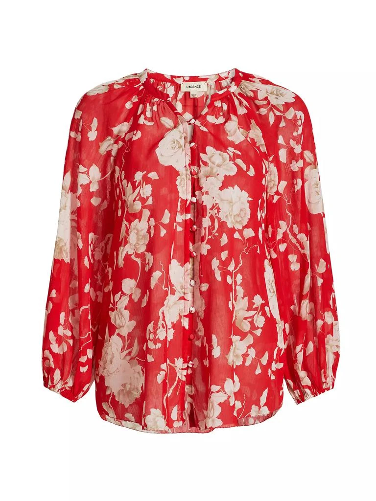 L'Agence Teagan Floral Semi-Sheer Button-Front Blouse 1