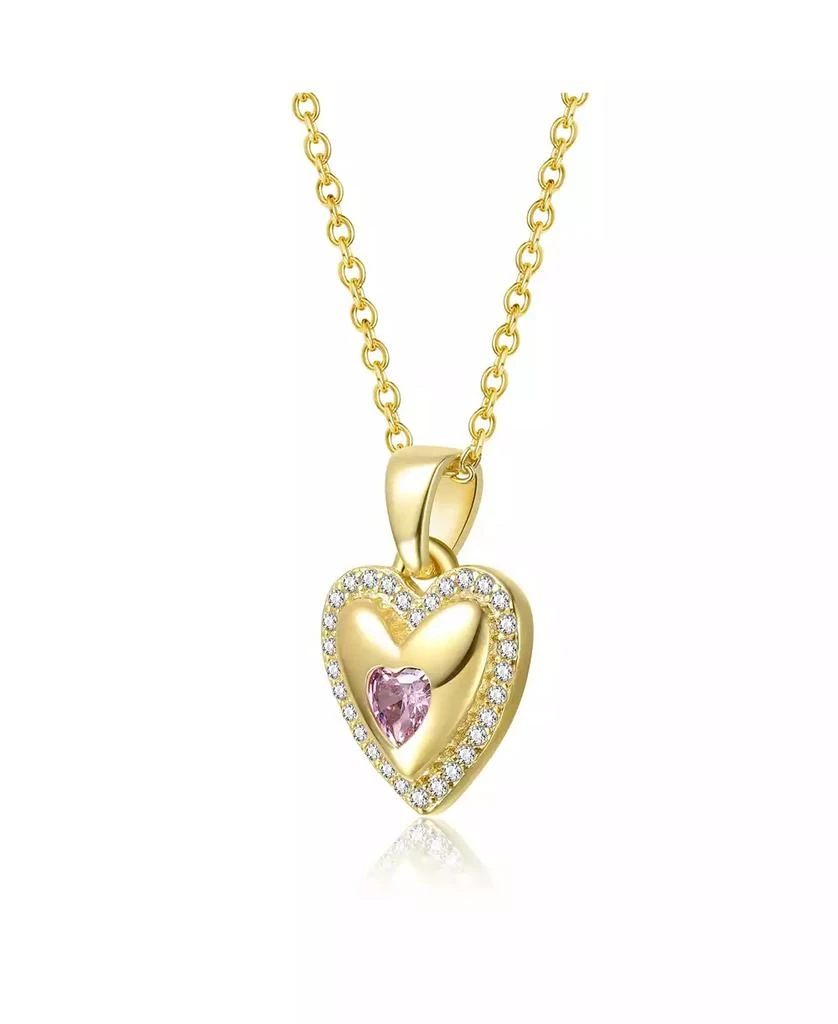 Genevive Sterling Silver 14K Gold Plating with Pink Cubic Zirconia Heart Pendant Necklace 3