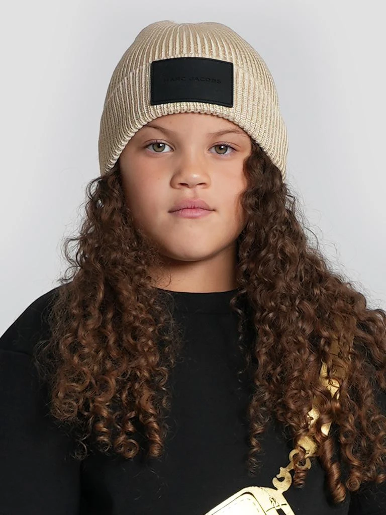 Marc Jacobs MARC JACOBS Girls Knitted Logo Beanie Hat in Gold 1
