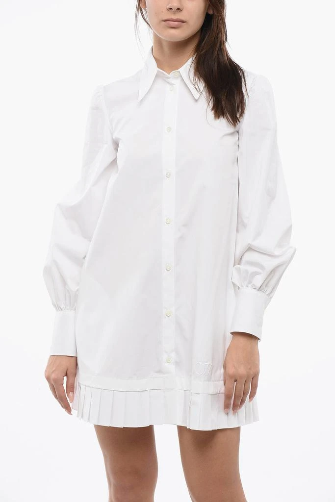 Off-White Off-White Popeline Shirt Dress with Pleated Hem 4