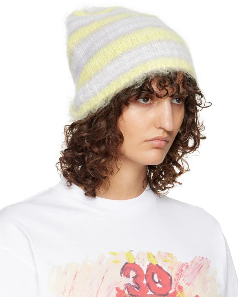 Marni White & Yellow Striped Mohair Beanie 2