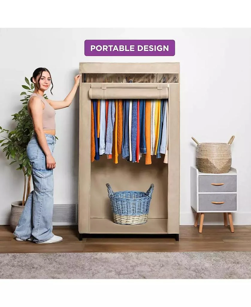 Florida Brands Portable Wardrobe Closet - Premium Metal Hanging Rod with Beige Cover- 65 Lb. Weight Capacity- Super Easy Assembly, No Tools Required 2