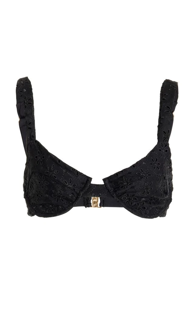 JUILLET SWIMWEAR JUILLET SWIMWEAR - Exclusive Izzy Broderie Anglaise Balconette Bikini Top - Black - L - Moda Operandi 1