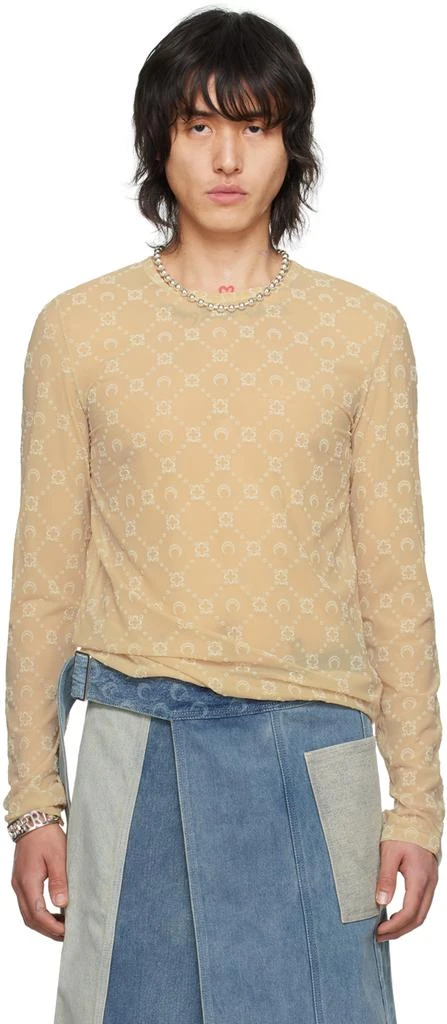 MARINE SERRE Beige Moonogram Long Sleeve T-Shirt 1