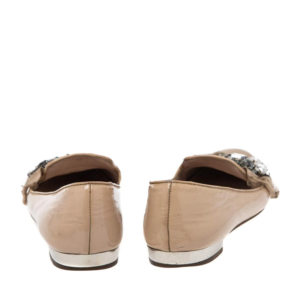 Miu Miu Miu Miu Nude Patent Leather Crystals Bow Ballet Flats Size 37 5
