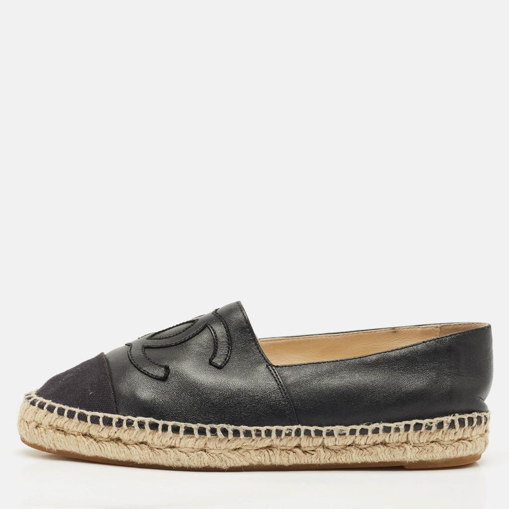 Chanel Chanel Black Leather/Canvas CC Logo Espadrilles Size 38