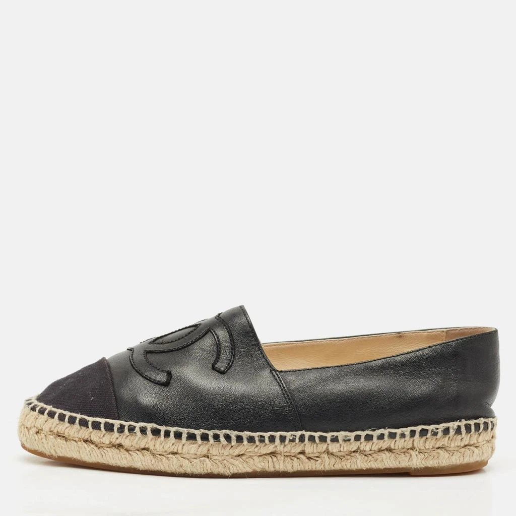 Chanel Chanel Black Leather/Canvas CC Logo Espadrilles Size 38 1
