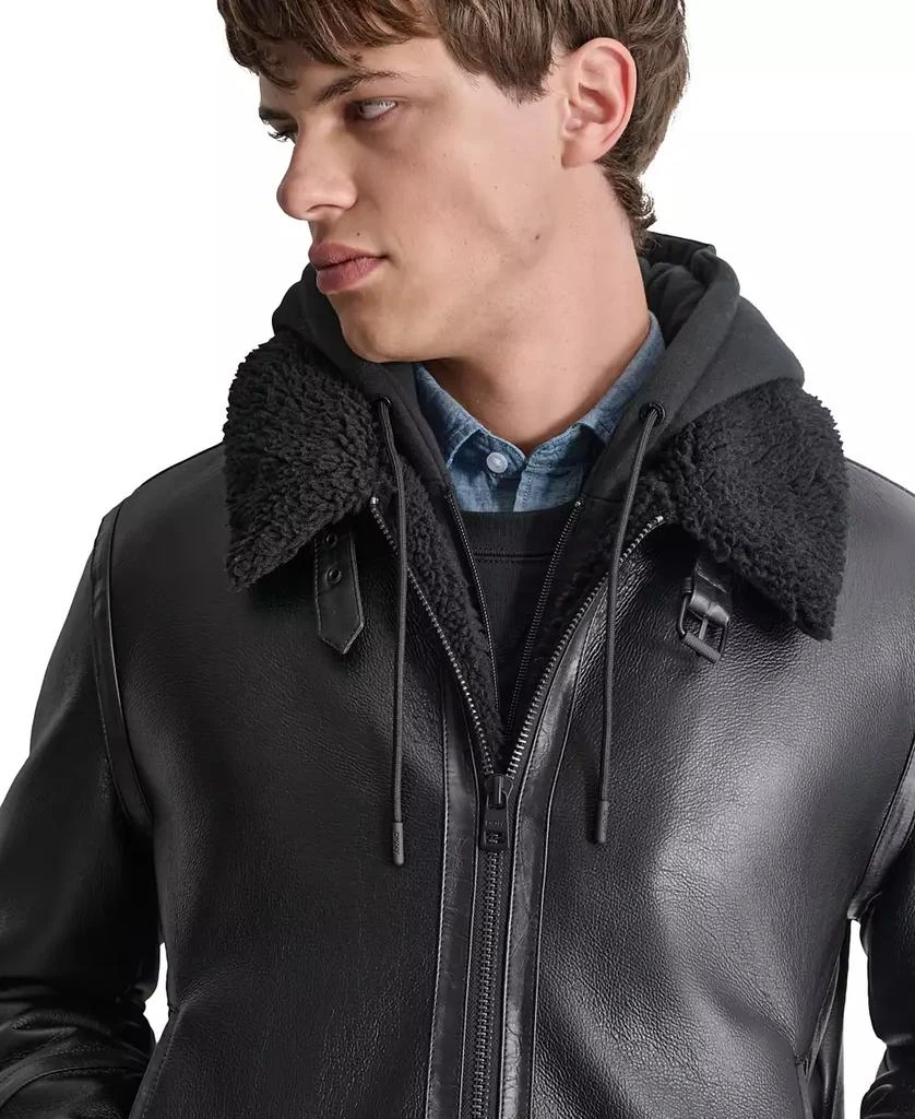 DKNY Men's Faux Leather Jacket with Removable Faux Fur Bib 4