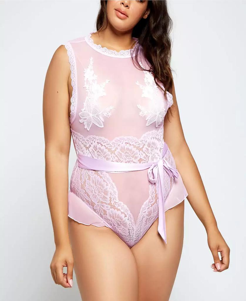 iCollection Floral Applique Lace and Mesh Bodysuit Lingerie, Online Only