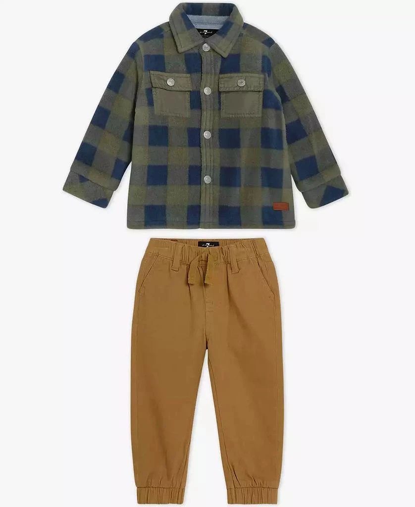 7 For All Mankind Baby Boys 2-Piece Long Sleeve Shirt and Denim Cargos Set 1