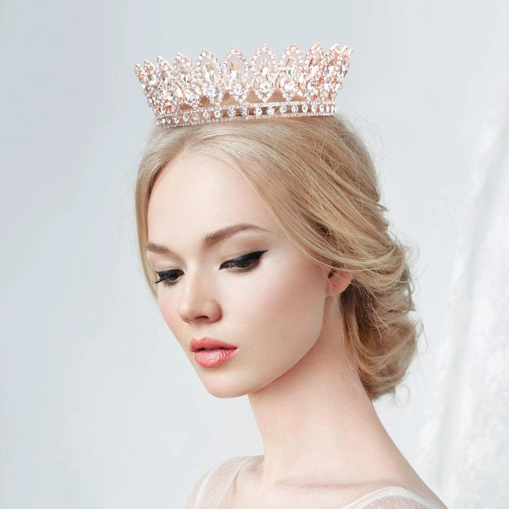 FASHNZFAB Marquise Stone Accented Pageant Crown Tiara