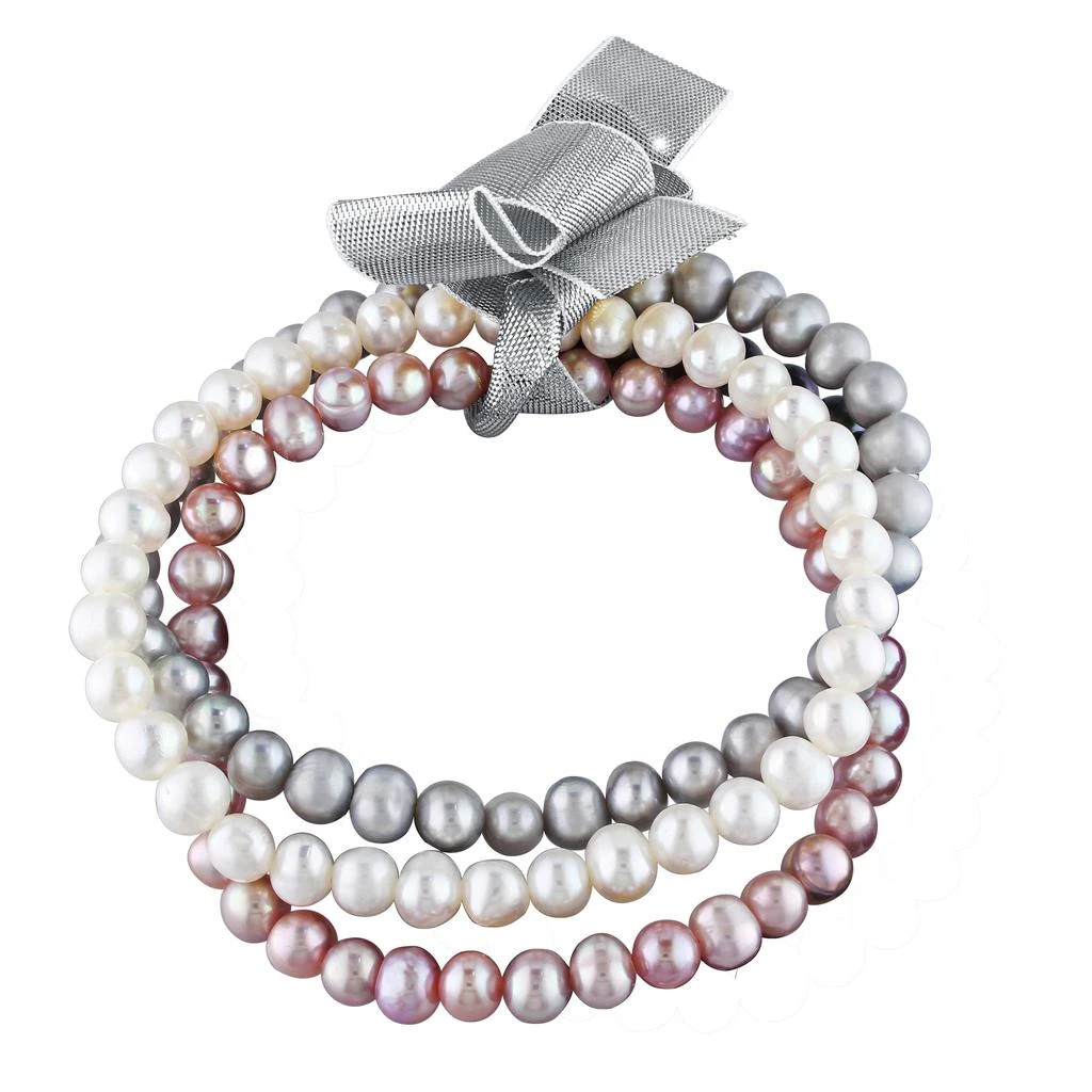 Mimi & Max 5-5.5mm White Pink and Grey Cultured Freshwater Pearl Three Bracelet Set with Ribbon 1
