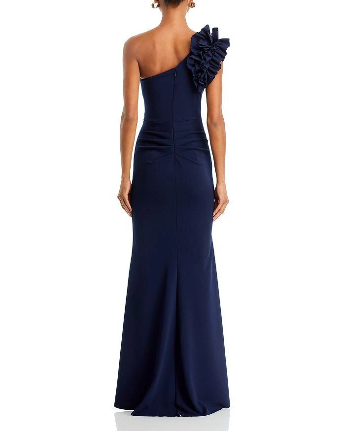 AQUA One Shoulder Ruffle Crepe Gown - Exclusive 4