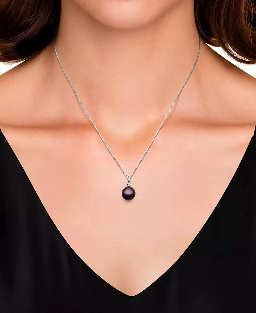 Belle de Mer 2-Pc. Set Dyed Black Peacock Cultured Freshwater Pearl (9-10mm) & Lab-Created White Sapphire (1/3 ct. t.w.) Pendant Necklace & Stud Earrings in Sterling Silver (Also in Blush Pink Freshwater Pearl) 2