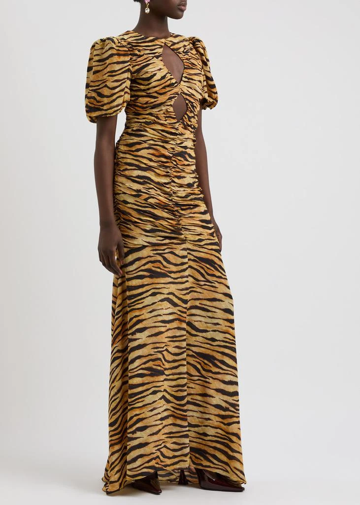 DE LA VALI Olympia tiger-print crepe de chine maxi dress 4