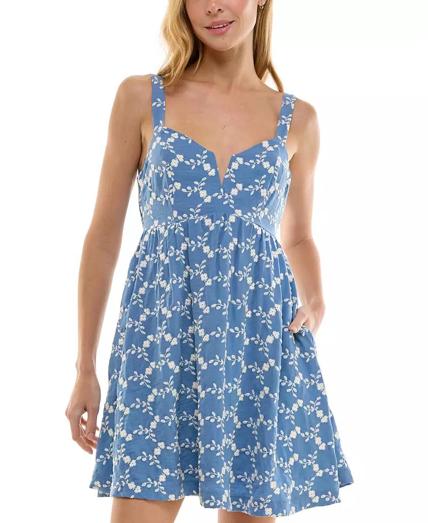 ROW A Juniors' Embroidered Babydoll Mini Dress, Created for Macy's