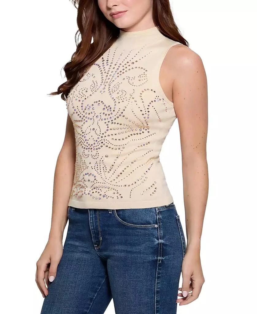 GUESS Women's Calista Rhinestone Sleeveless Knit Sweater Top 1