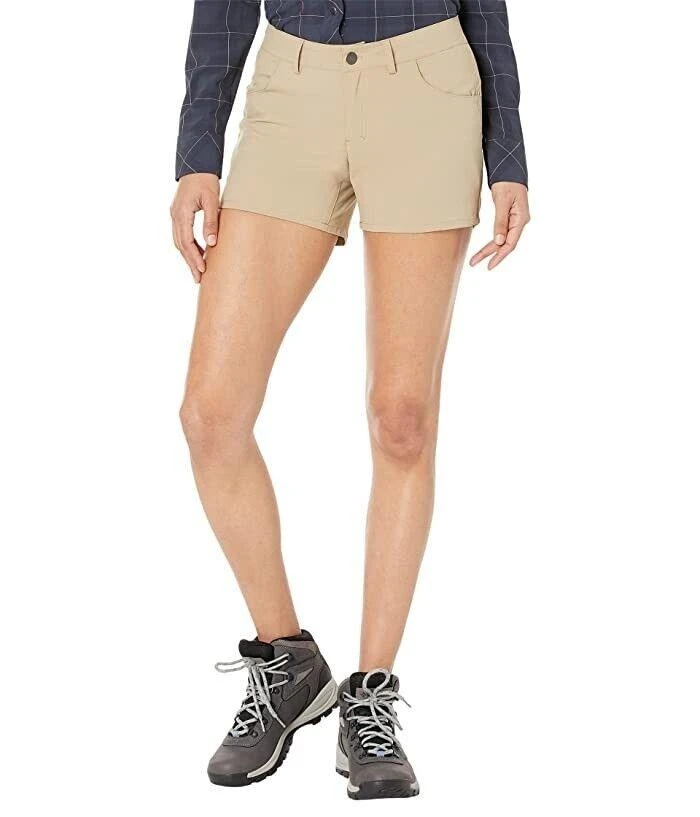 Flylow Life Shorts Women's 10 Beige Stretch Flat Front 4" Inseam Zip Fly JDM039 1