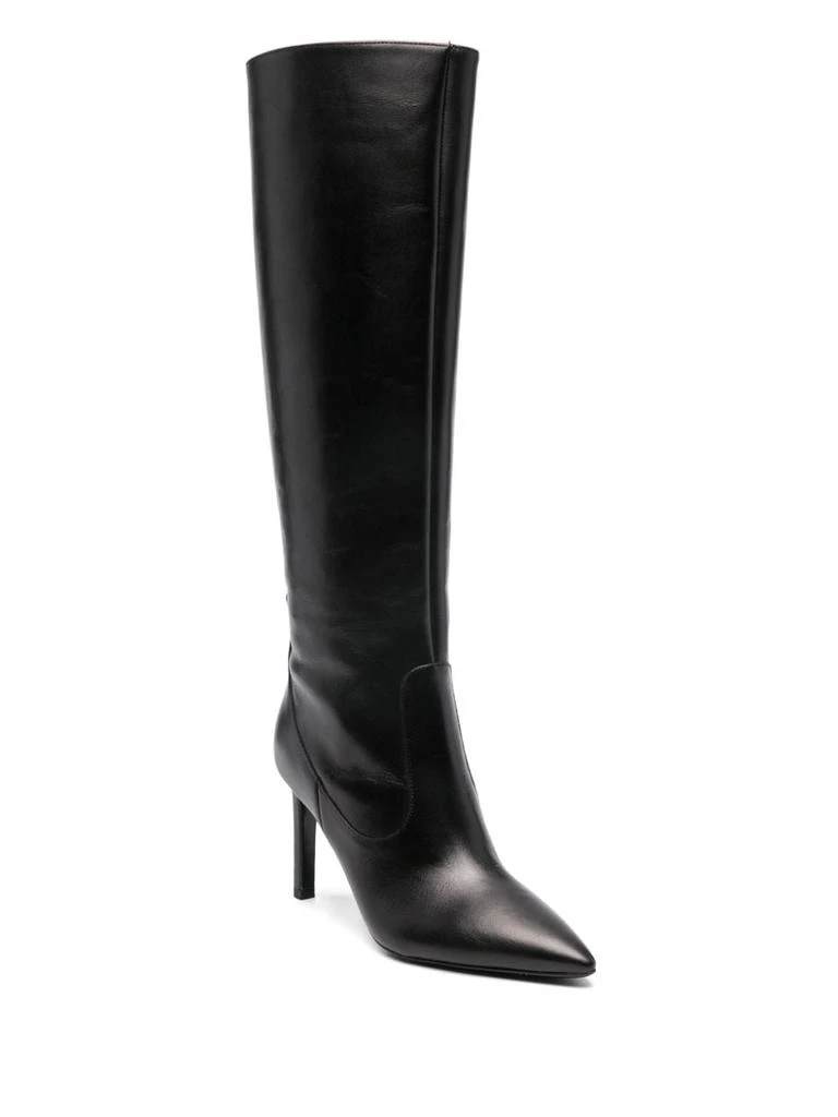 Parosh BLACK LEATHER KNEE-HIGH STILETTO BOOTS 4