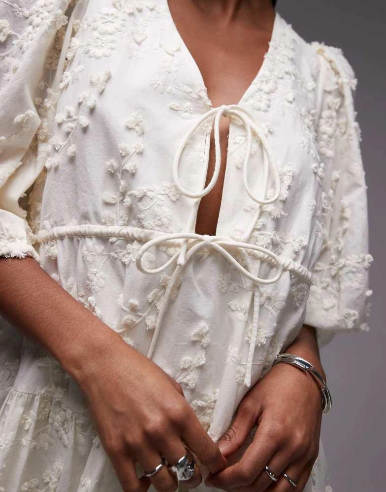 & Other Stories embroidered mini dress with front tie detail and tiered hem  in yellow  On Sale Now with Up to 46% Off | Discover Exclusive Deals &  Savings at BeyondStyle