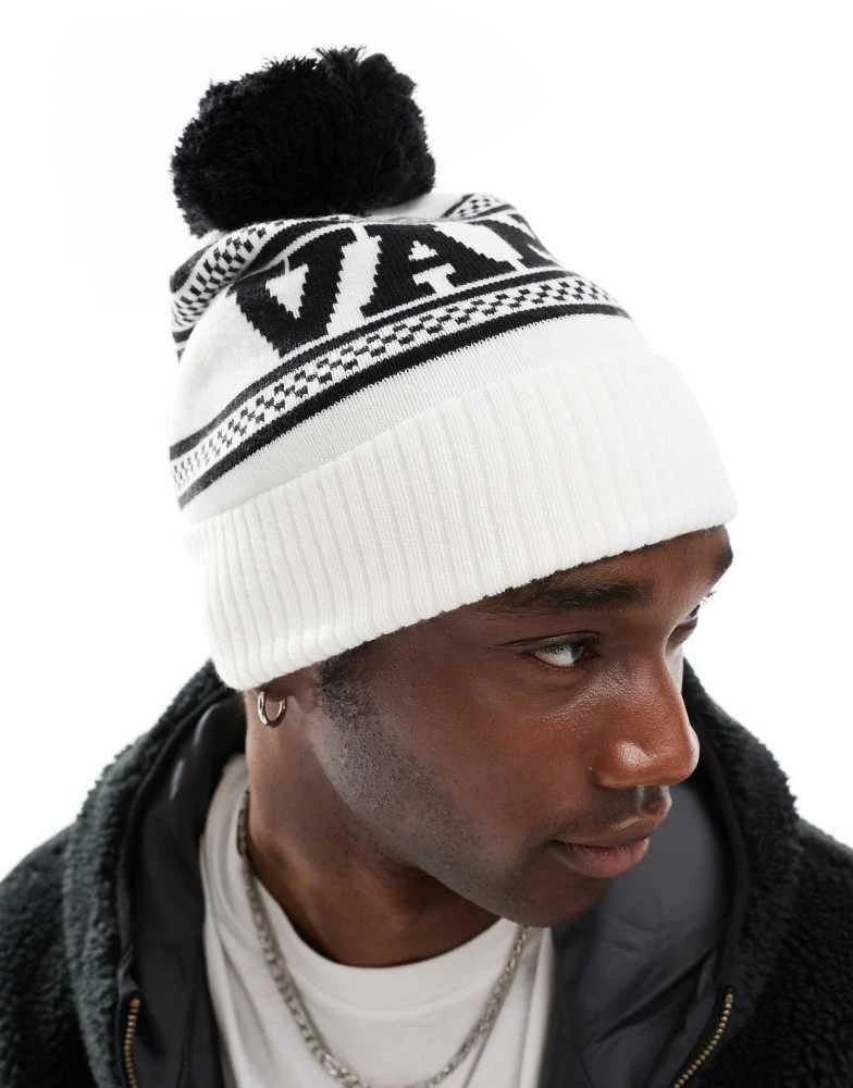 Vans Vans check pop beanie in off white and navy 4