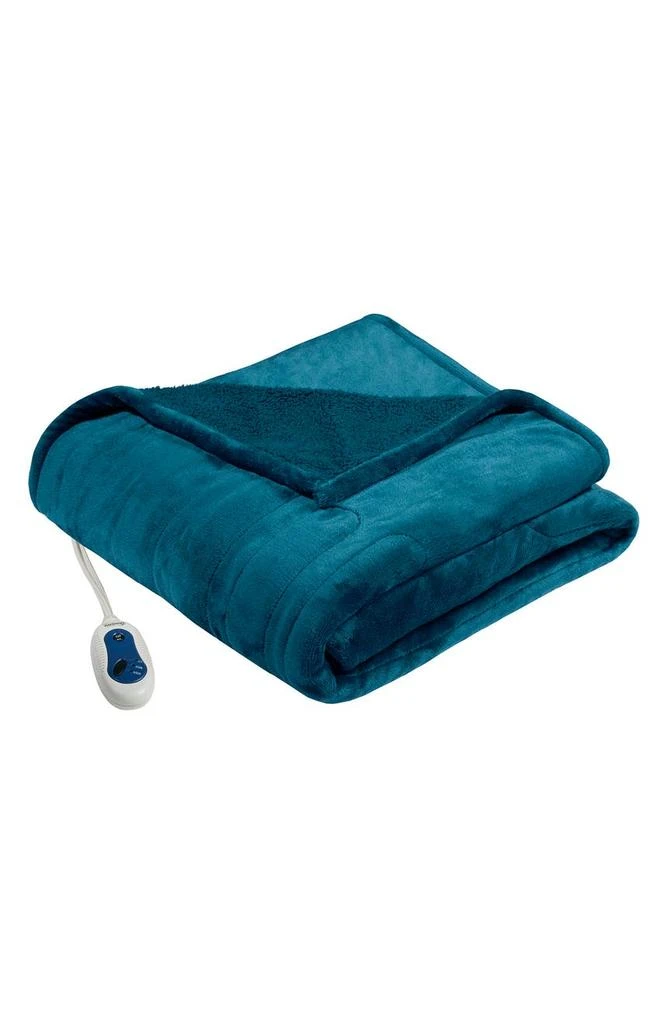 BEAUTYREST Heated Faux Shearling Lined Throw Blanket 1