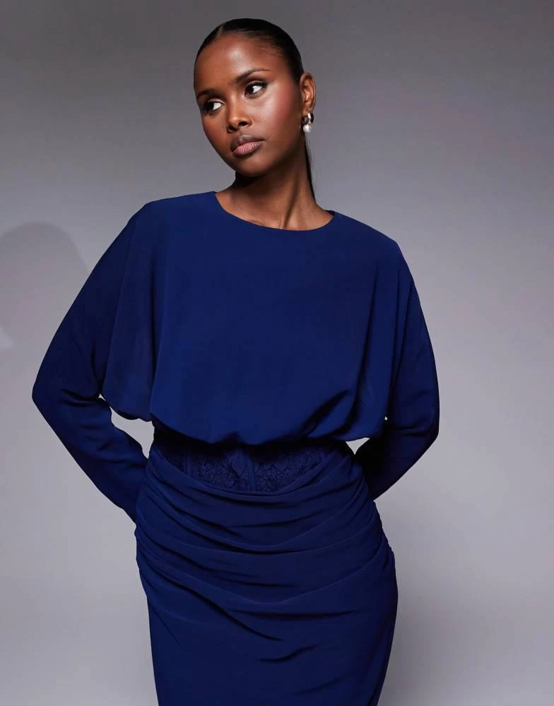 ASOS Design long sleeve lace bodice blouson maxi dress in navy ASOS Design long sleeve lace bodice blouson maxi dress in navy