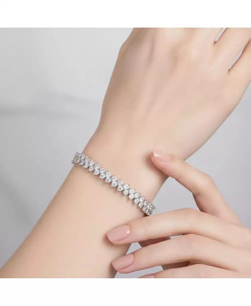 Genevive White Gold Plated With Cubic Zirconia 2-stone Cluster Link Tennis Bracelet 3