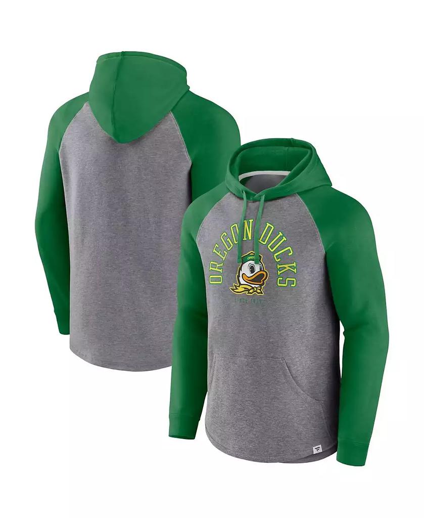 Fanatics Men's Green, Heather Gray Oregon Ducks Wrap Up Raglan Pullover Hoodie
