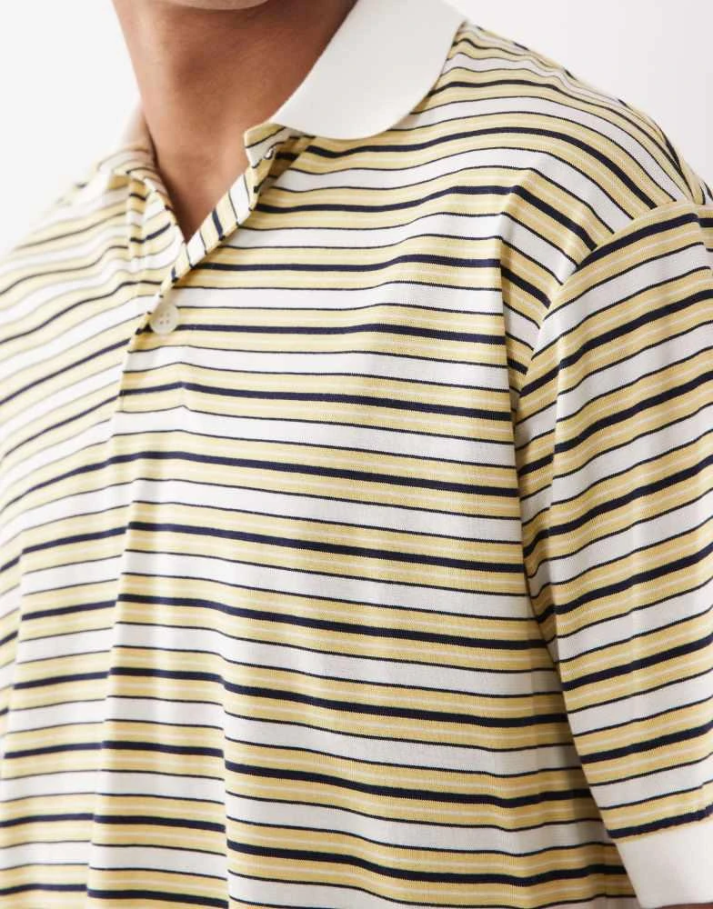 ARKET ARKET pure cotton jersey short sleeve polo shirt in yellow multi stripe 3