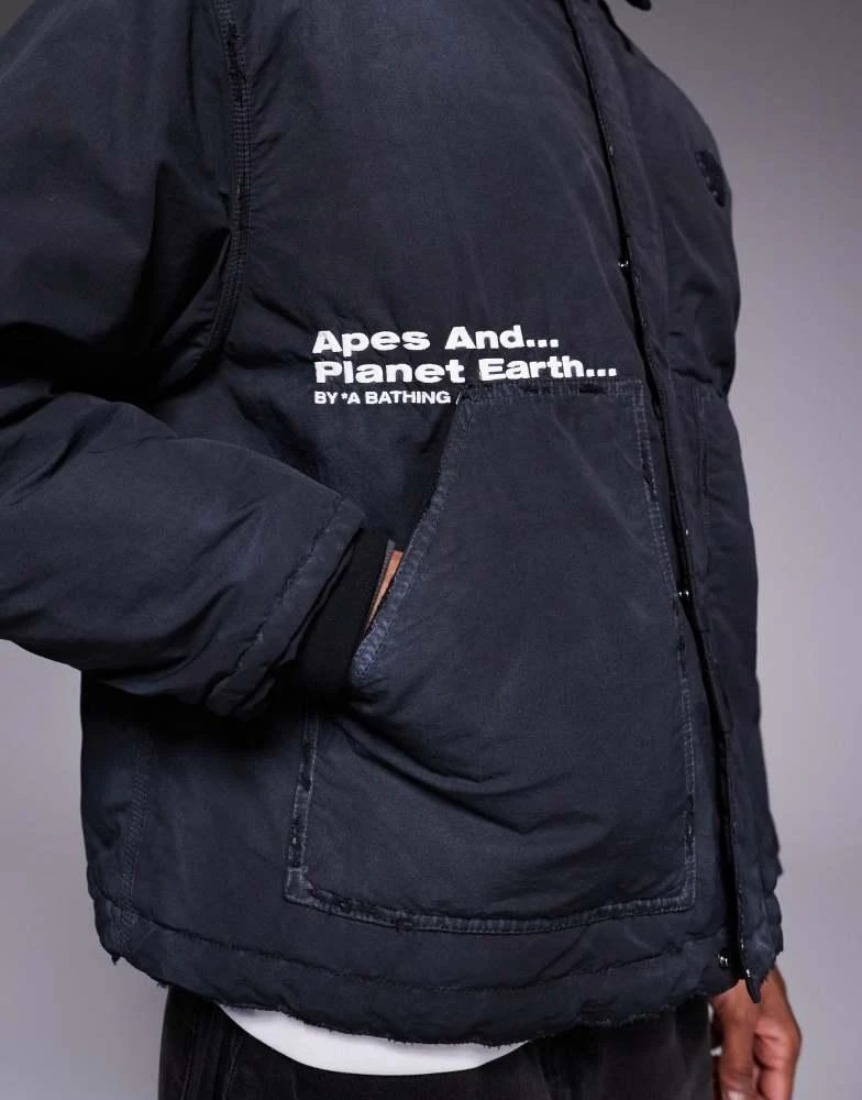 AAPE Aape by A Bathing Ape boxy workwear trucker jacket in overdyed black denim 4