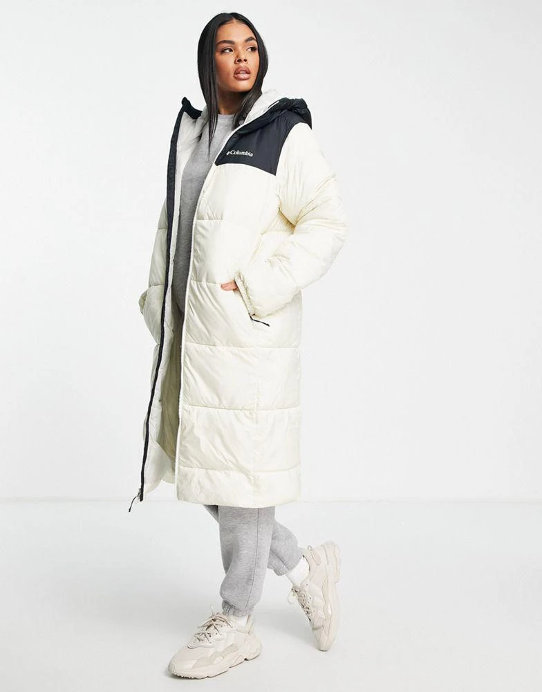 Columbia Columbia Puffect long line puffer coat in beige/black Exclusive at ASOS 3