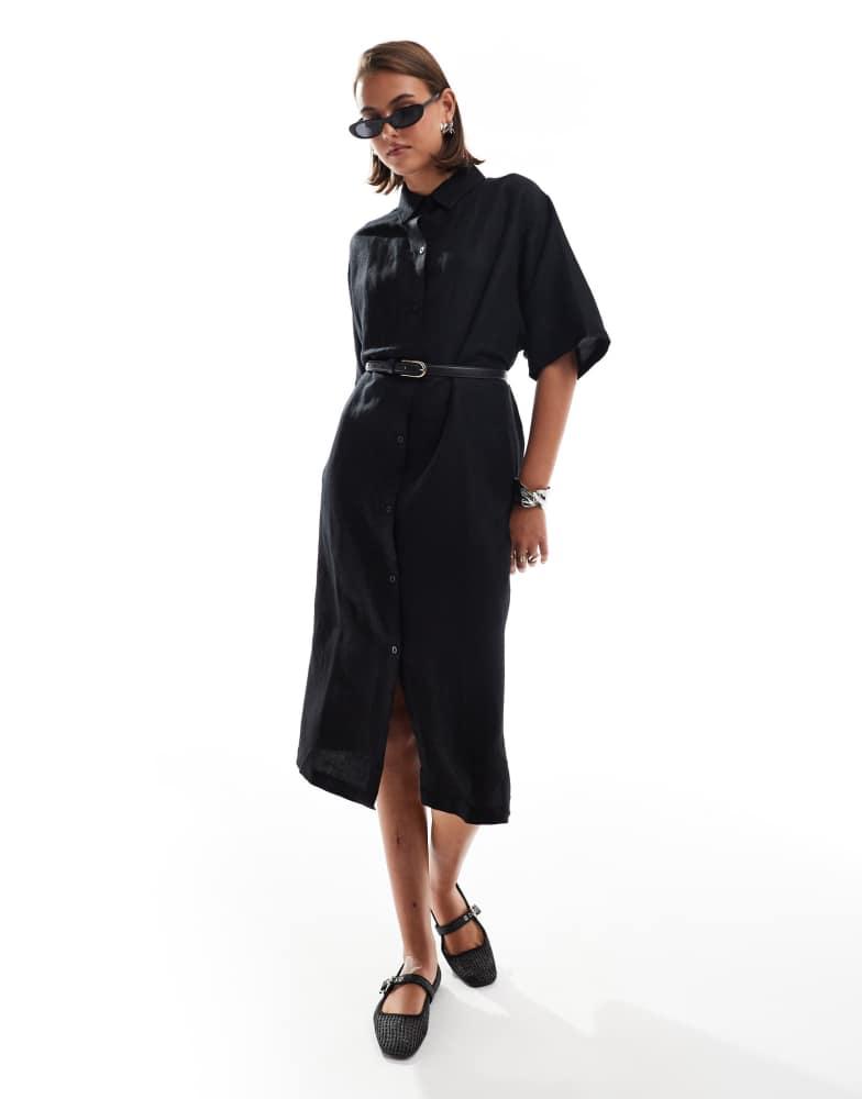 HERA Hera linen mix shirt dress in black