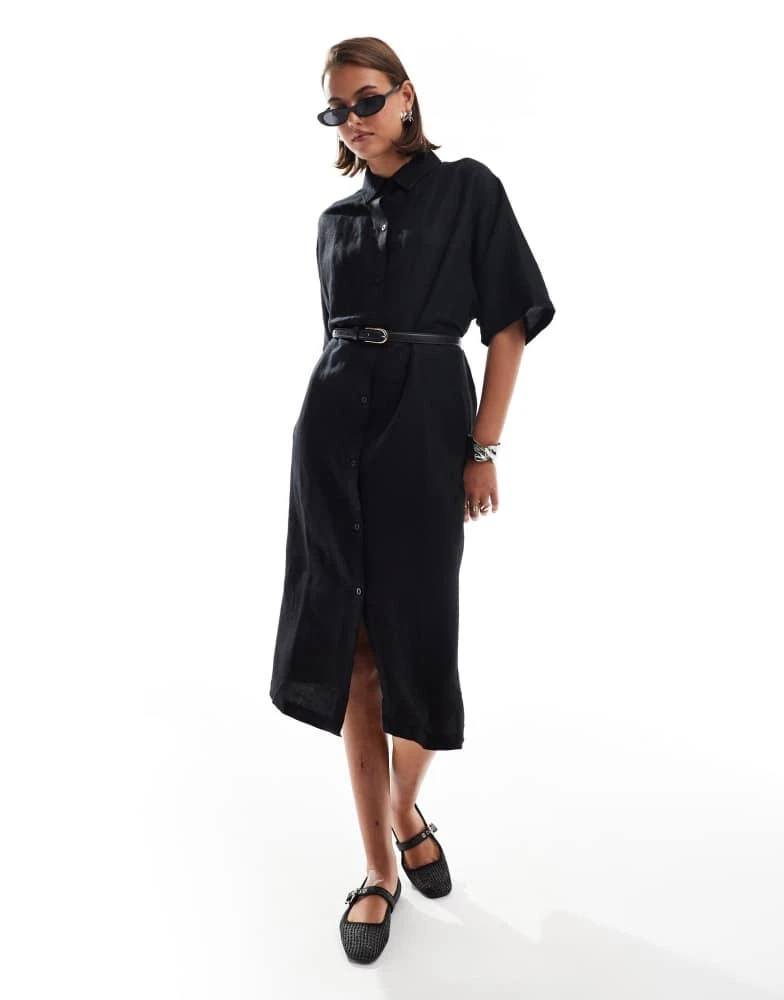 HERA Hera linen mix shirt dress in black 1
