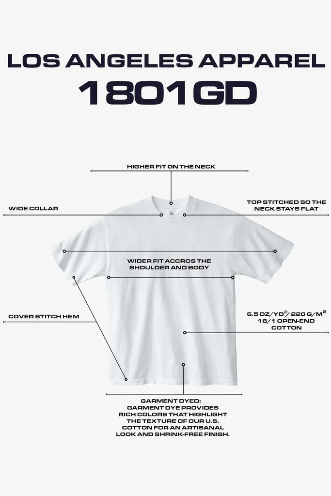 Los Angeles Apparel The 1801 - 6.5oz Garment Dye Crew Neck T-Shirt 144