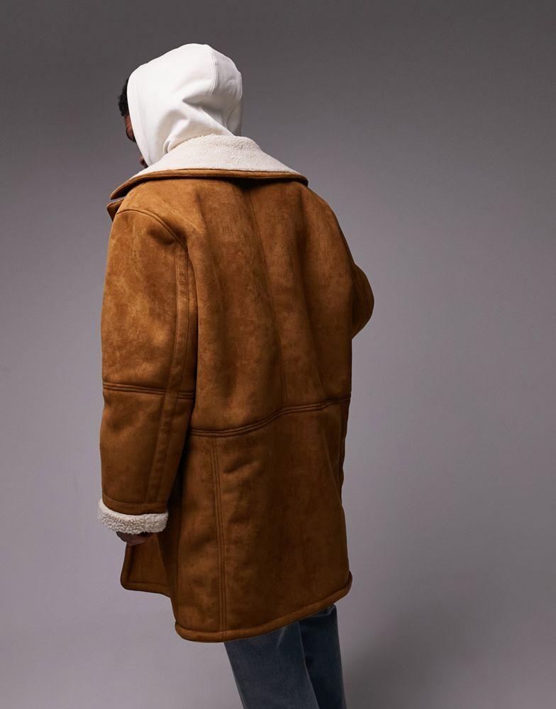 Topman Topman faux shearling coat in tan