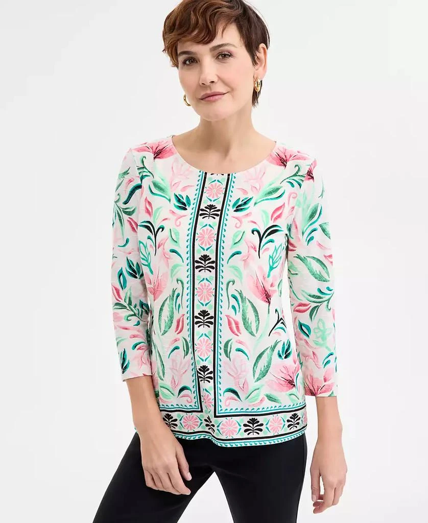 JM Collection Petite 3/4-Sleeve Jacquard Top, Exclusively at Macy's 1