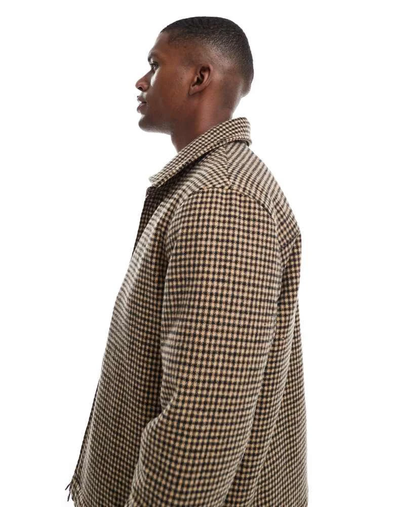 New Look New Look faux wool jacket in brown micro check 4