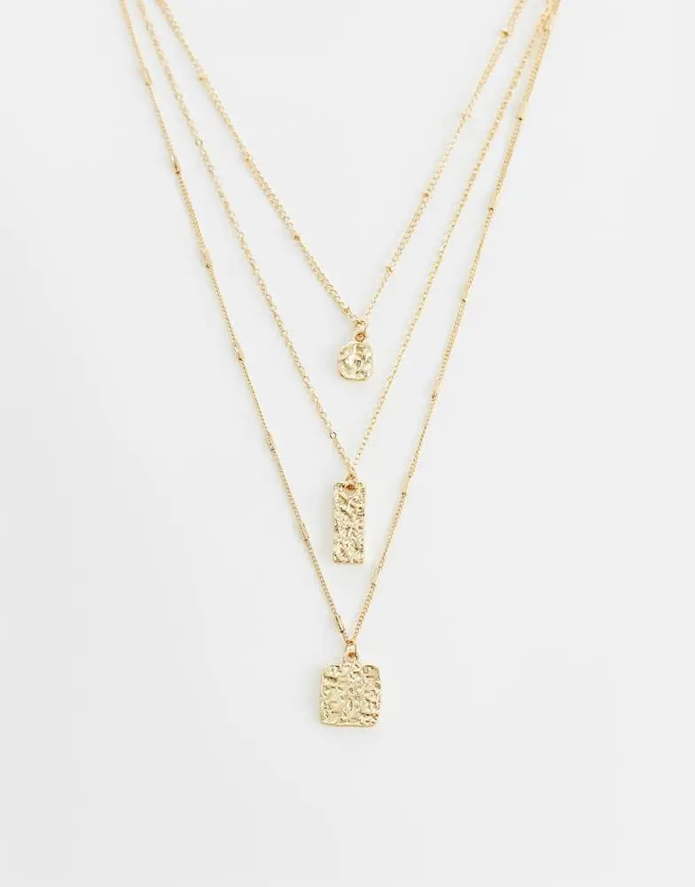 DesignB London DesignB London 3 pack hammered charm necklaces in gold