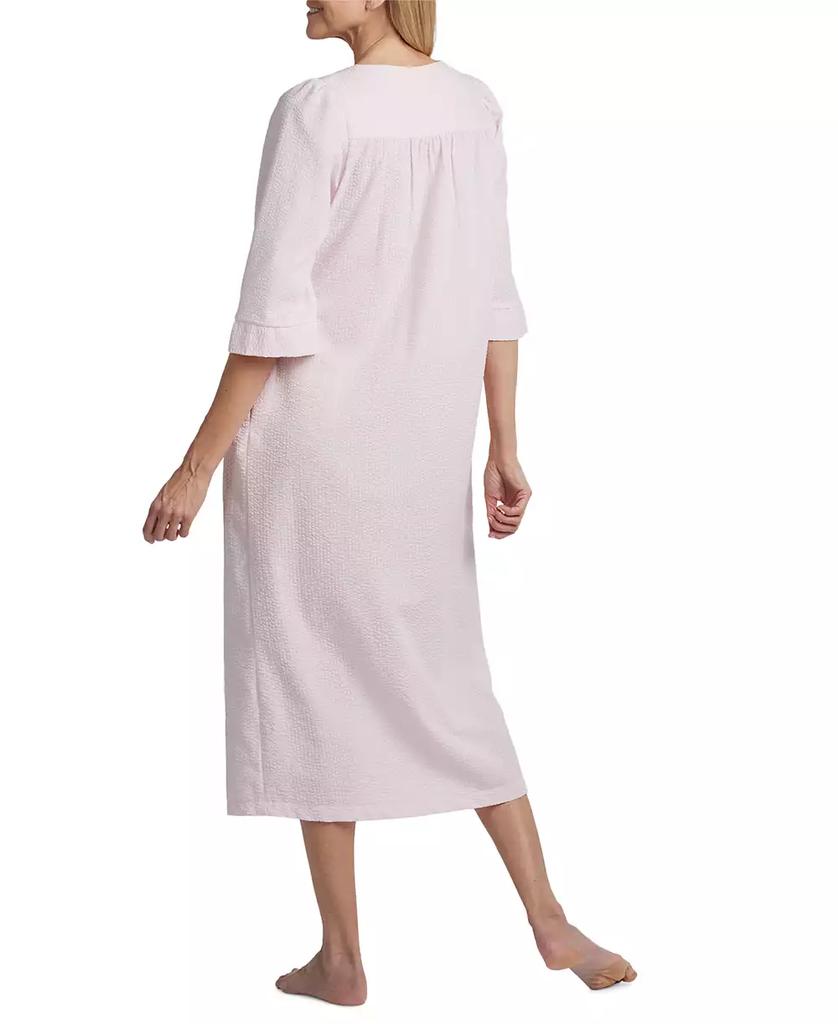 Miss Elaine Long Zipper Embroidered Seersucker Robe