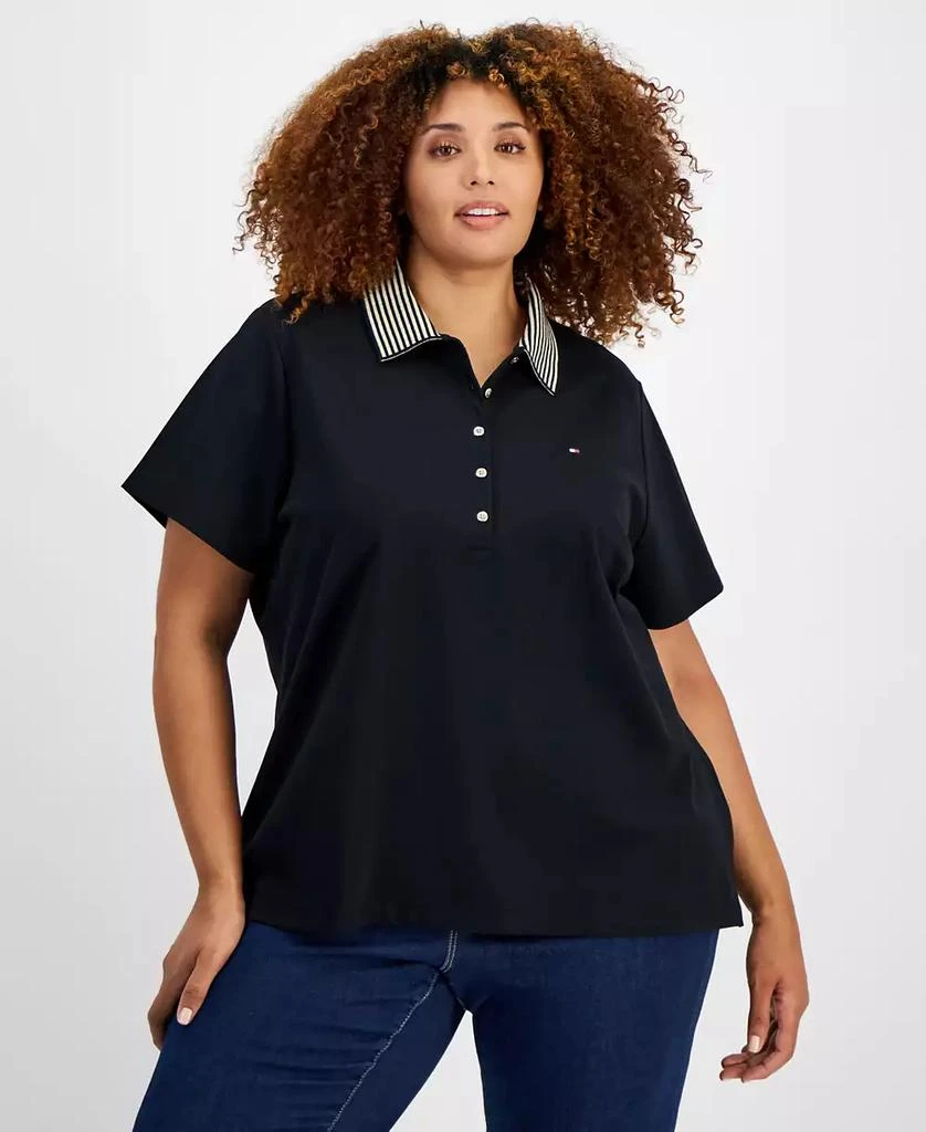 Tommy Hilfiger Plus Size Striped-Collar Polo Shirt 1