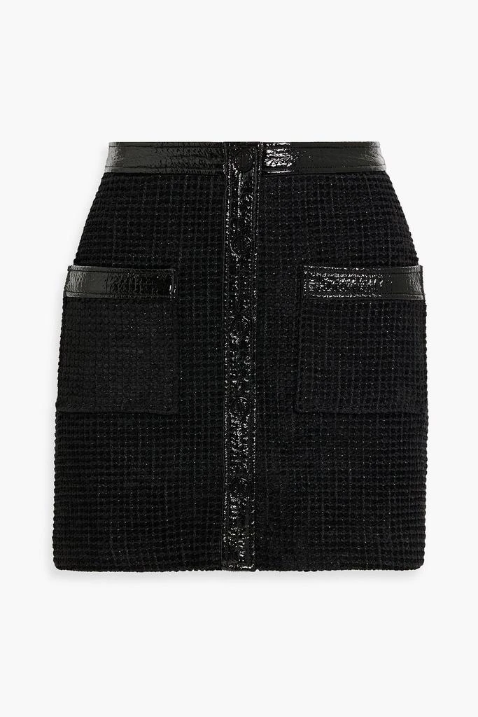 Maje Faux patent leather-trimmed cotton-blend tweed mini skirt 1